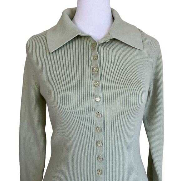 Abercrombie & Fitch Slim Ribbed Button Down Polo Sweater Cardigan Pastel Green S - Picture 2 of 16